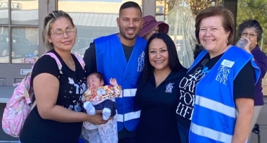 Grateful mom Karla, her baby daughter, and the crew from the 40 Days for Life Excondido, Calif., Sept. 2022 campaign 