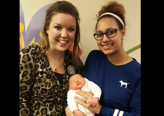 Leeann Beach, Heartbeat of Toledo&#039;s Patient Services Director, with Heartbeat client Hannah and her son, Cameron