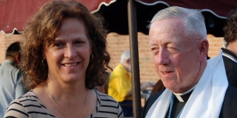 Denise Swett with Knights of Columbus Virginia State Council&#039;s Associate Chaplain Rev. John Cregan.