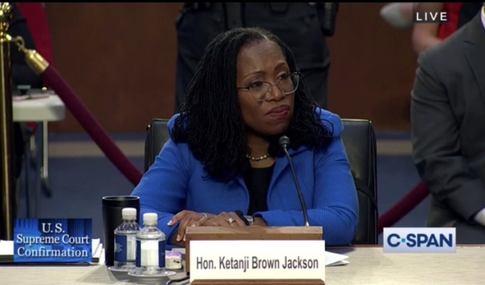 Judge Ketanji Brown Jackson takes part in Senate Judiciary Committee hearings Mar. 23, 2022, for her nomination to the U.S. Supreme Court