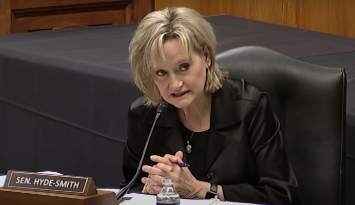U.S. Senator Cindy Hyde-Smith (R-Miss.) questions acting FDA Commissioner Janet Woodcock at a hearing of the Senate Agriculture Appropriations Subcommittee about FDA regulatory inconsistencies regarding the Risk Evaluation and Mitigation Strategy (REMS) for abortion pills.