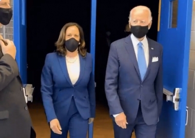 Harris and Biden at their first speaking appearance together since Harris&#039;s announcement as VP nominee
