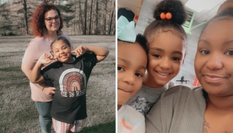 Left: Danielle and her daughter, who lived at the Paul Stefan Foundation; Right: Shawnte Mallory with two of her daughters, who lived at Mary&#039;s Shelter in Virginia.