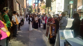 AlphaCare&#039;s Karen Hess speaking at 40 Days for Life event this summer.