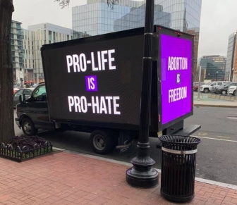 Pro-abortion truck parked outside DC headquarters for March of Life during the historic march, January 24, 2020.