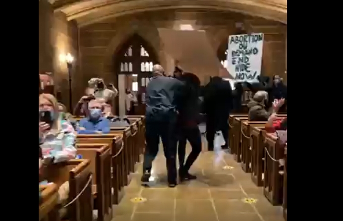 Pro-abortion activists stormed St. Joseph Cathedral in Columbus, OH, during the Jan. 22 Respect Life Mass