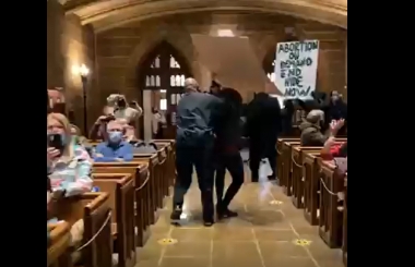 Pro-abortion activists stormed St. Joseph Cathedral in Columbus, OH, during the Jan. 22 Respect Life Mass