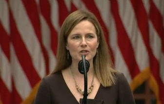 Judge Amy Coney Barrett speaks in the White House Rose Garden as her nomination to the Supreme Court is announced