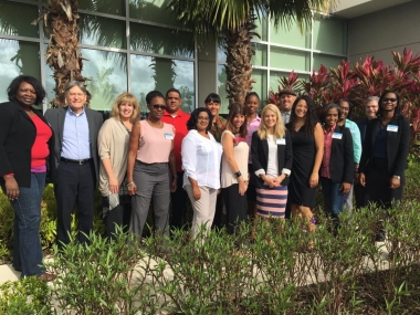 Participants in the Caribbean leadership summit outside of Cree Women&#039;s Center in Bayamon, Puerto Rico