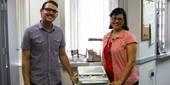 Austin Hill and Cindy Irizarry with Stowe Mission&#039;s new ultrasound machine.