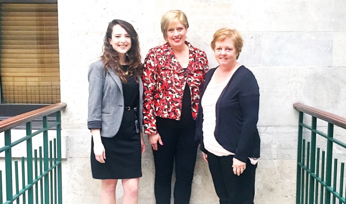 Jessica Koehler (L) of Ohio Right to Life with Beverly Oswalt and Pat Todak of Elizabeth&#039;s New Life and Heartbeat of Toledo, respectively.