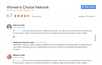 Planned Parenthood staffers in Pittsburgh are targeting a local pregnancy center network with negative Google reviews.