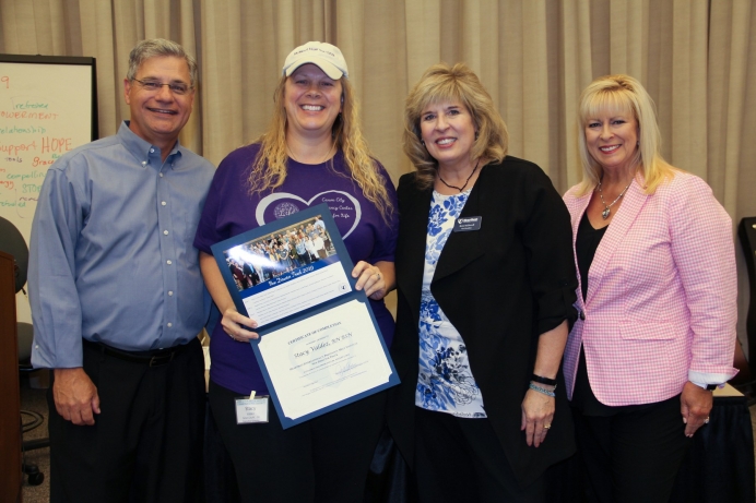 Stacy Valdez, executive director of Canon City Pregnancy Center, is shown at the 2019 Pregnancy Help Institute with, L to R: Jor-El Godsey, president of Heartbeat International, Betty McDowell, vice president of Ministry Services for Heartbeat, and Cindi Boston, Heartbeat&#039;s vice president of Mission Advancement